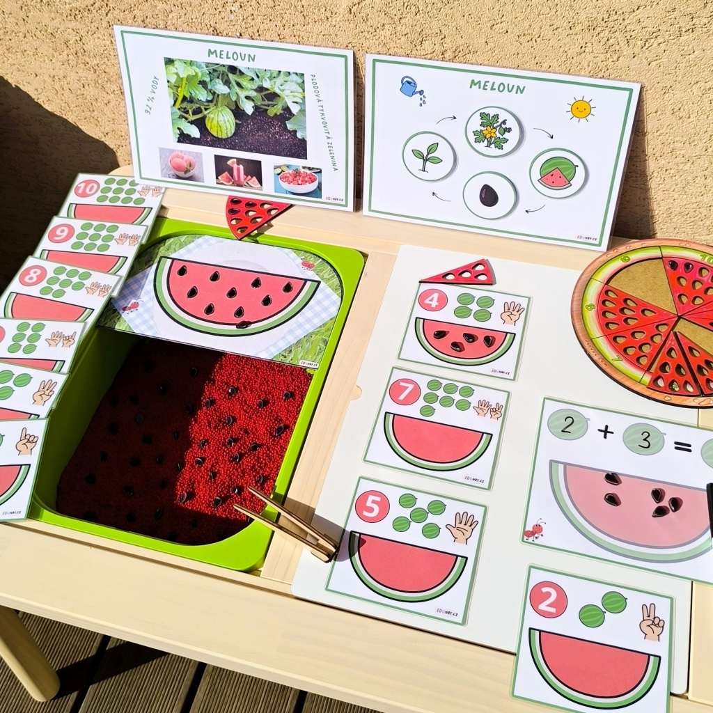 Aktivity letní meloun sensory počítání semínek smyslohraní-2